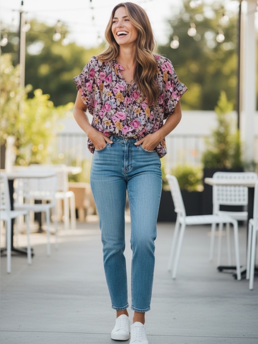 Floral Boho Peasant Blouse Size S